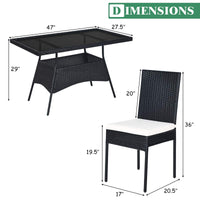 Tangkula 5 Piece Wicker Patio Dining Set with Tempered Glass Top & Padded Cushions