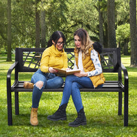 Tangkula Outdoor Garden Bench Park Bench with Steel Frame & PVC Backrest