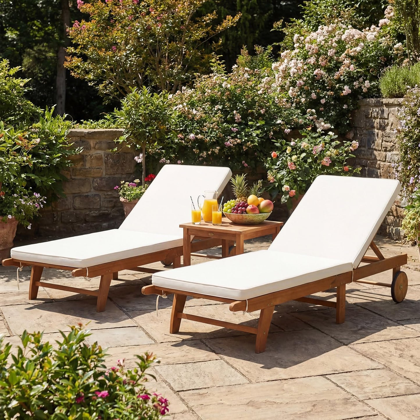 Tangkula Folding Patio Eucalyptus Wood Chaise Lounge with 5-Level Adjustable Backrest (1/2)