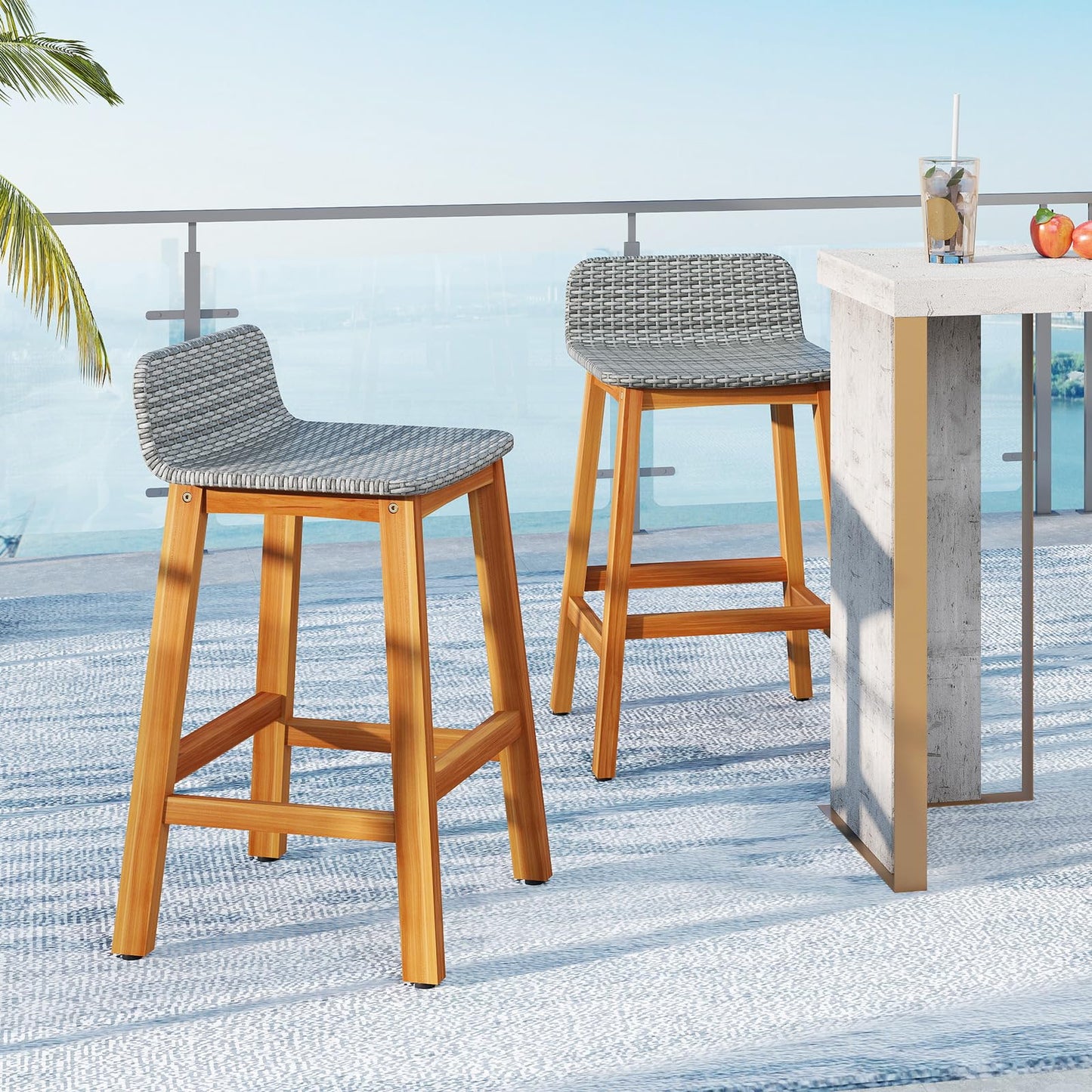 Tangkula Solid Acacia Wood Bar Stools Set