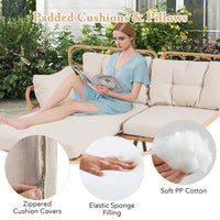 Tangkula 3 Pieces Corner Patio Furniture Set, PE Rattan L-Shaped Cushioned Sofa Set with Small Coffee Table