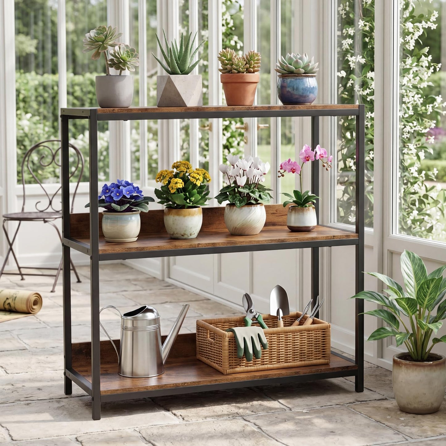 Tangkula 3-Tier Bookshelf with Wooden Shelves and Metal Frame