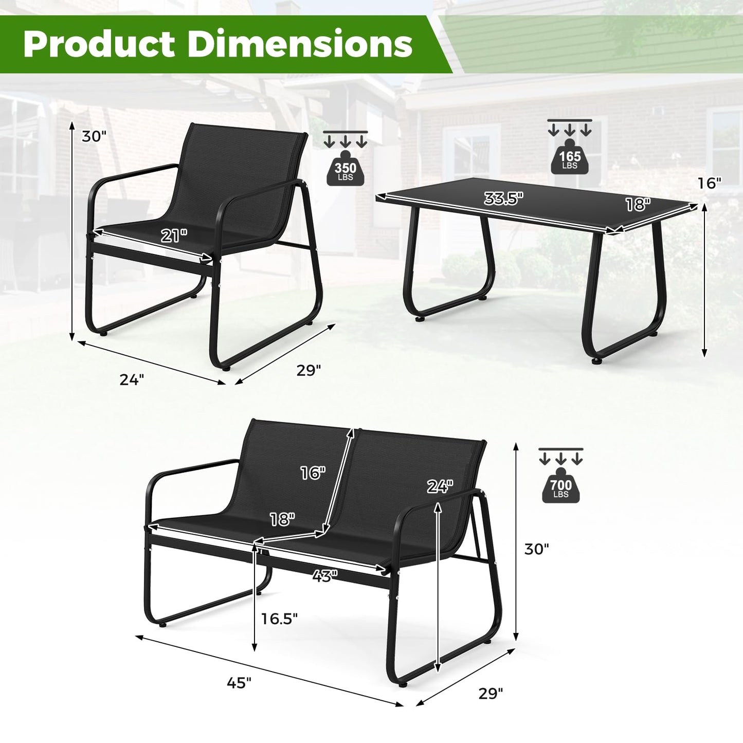 Tangkula 4/8 Piece Patio Furniture Set with Mesh Seat Fabric & Tempered Glass Tabletop