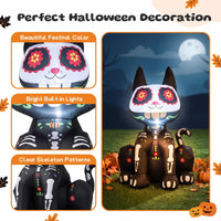 Tangkula 4 FT Day of the Dead Inflatable Skull Black Cat with LED Lights