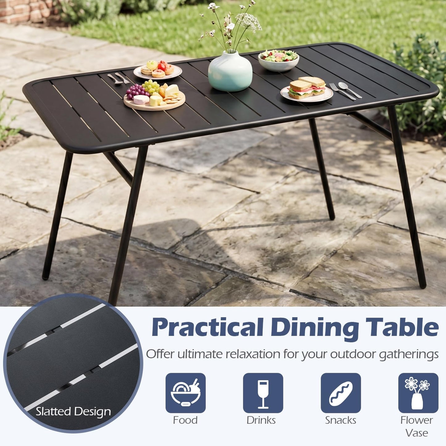 Tangkula 3 Pieces Patio Furniture Set with 2 Benches