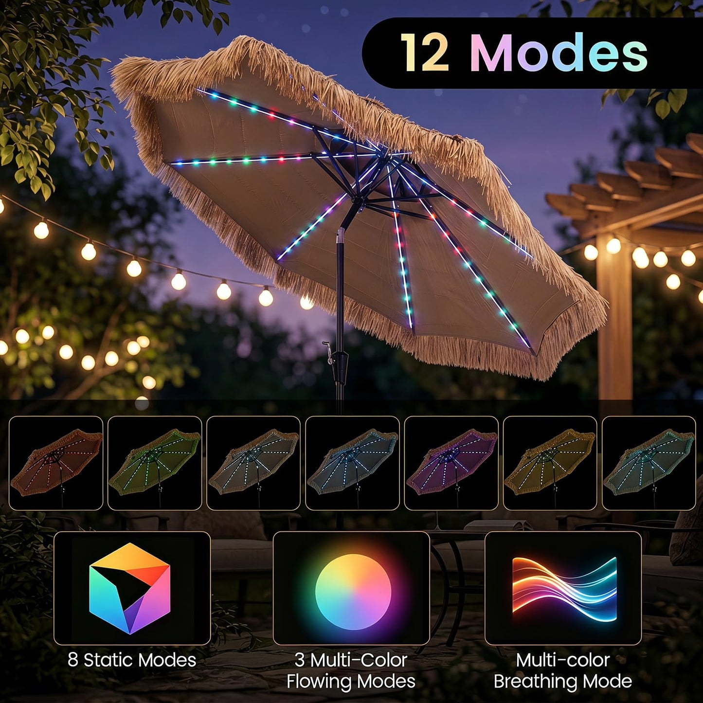 Tangkula 9 FT Solar Tiki Patio Umbrella | PE Grass