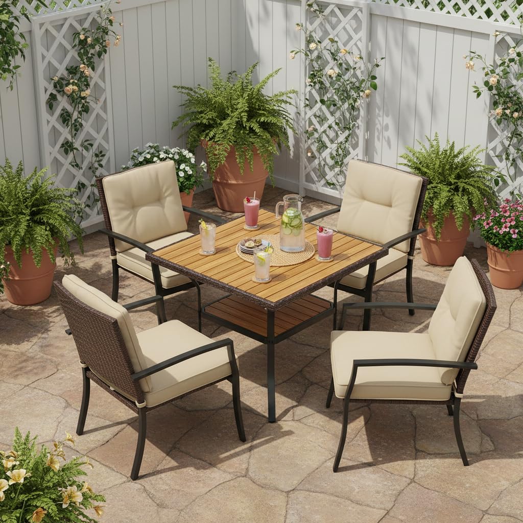 Tangkula 37" Square Wood Patio Dining Table for 4