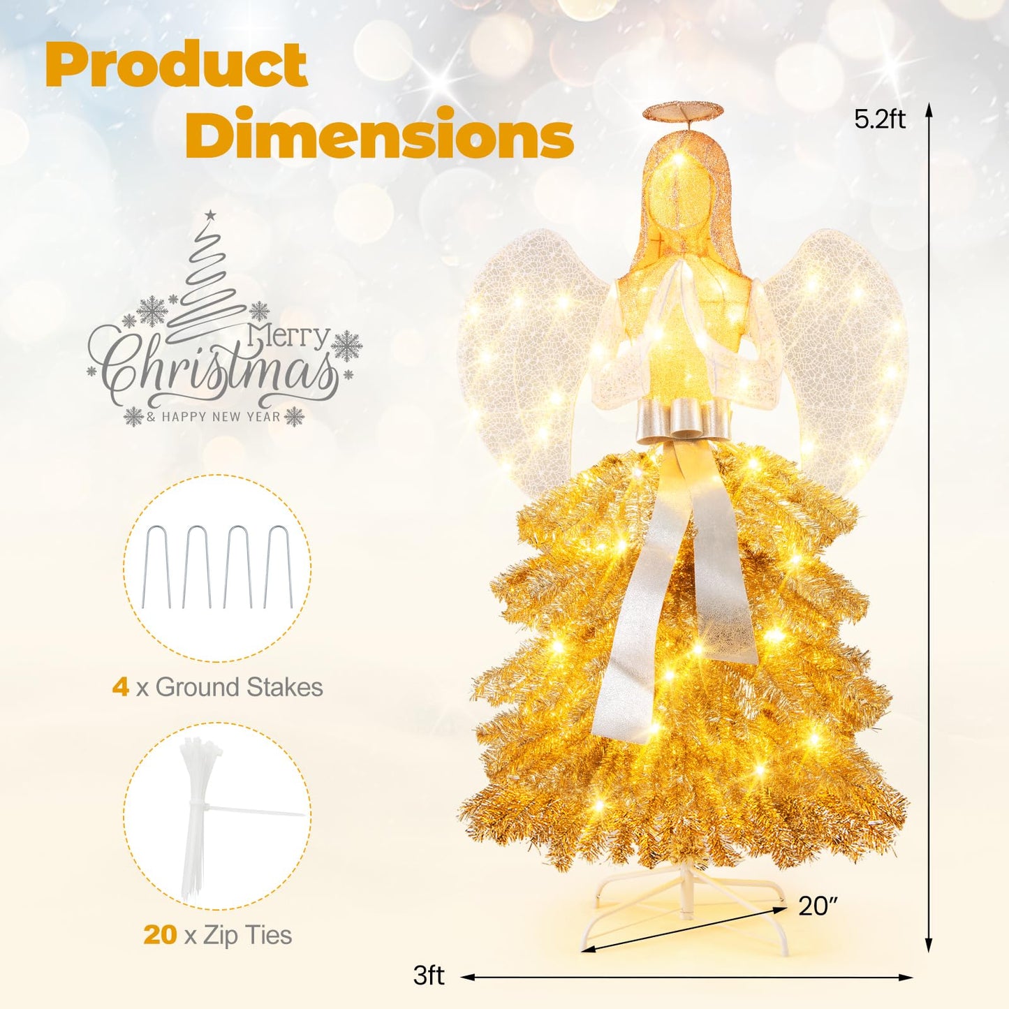 Tangkula 5.2 FT Lighted Angel with Christmas Tree Skirt