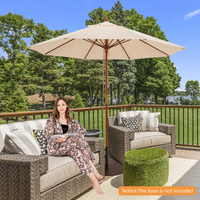 TANGKULA 9.5 FT Pulley Lift Round Patio Umbrella, Wooden Market Umbrella