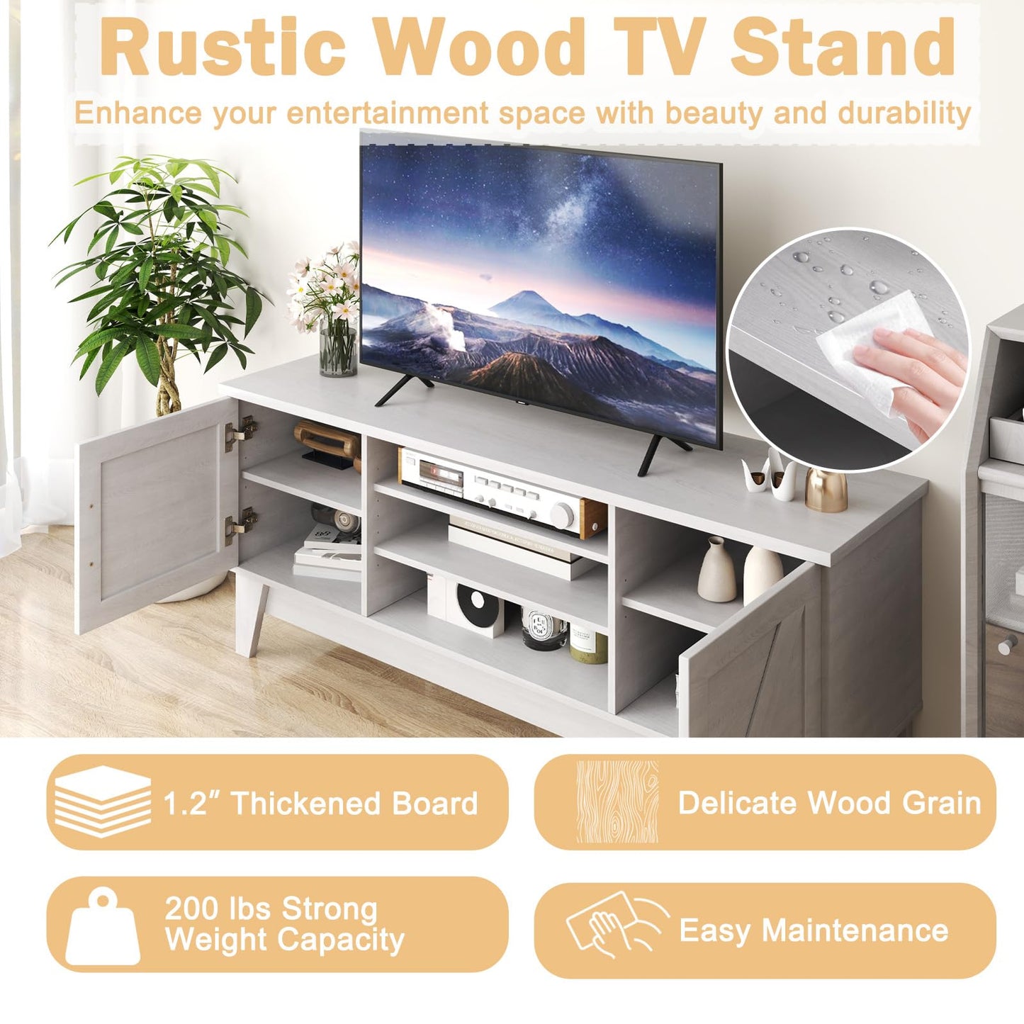 Tangkula Farmhouse Wood TV Stand for TVs Up to 65”