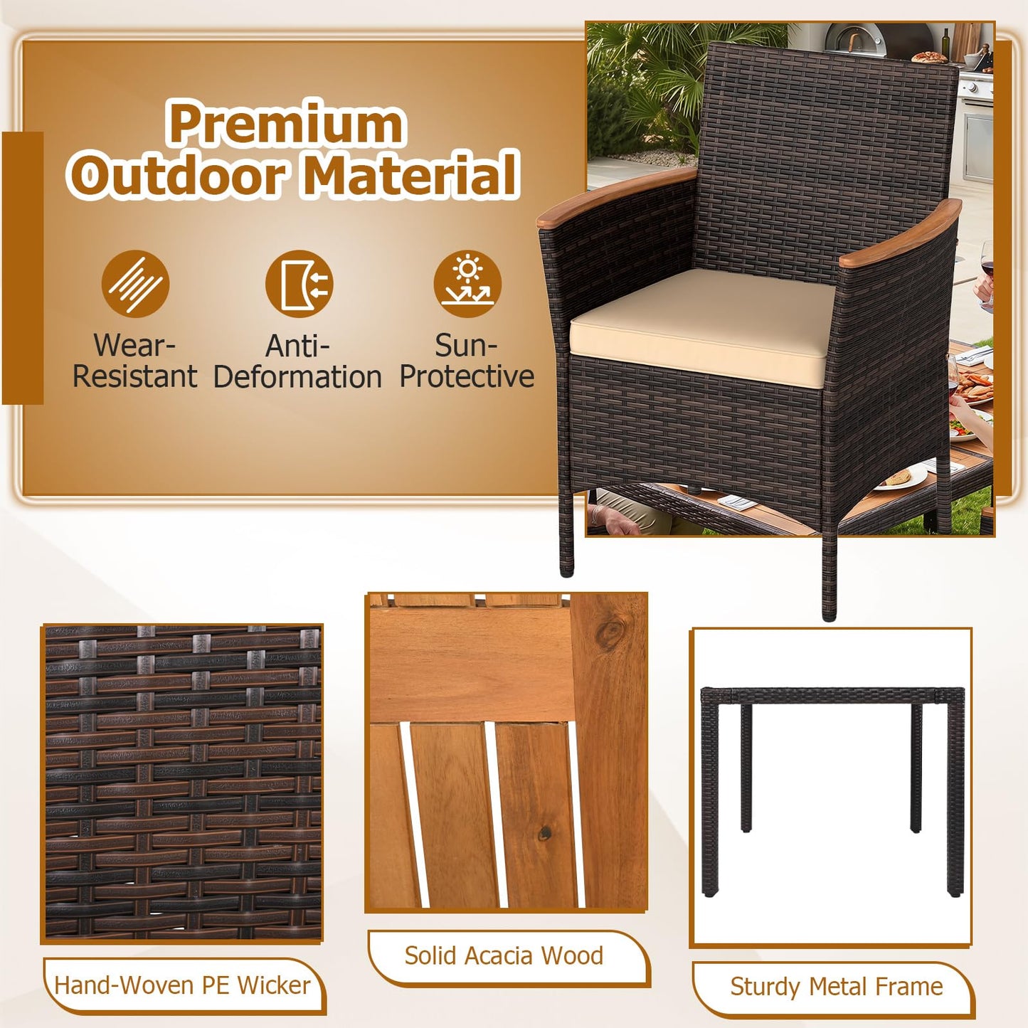 Tangkula Patio Furniture Set with Acacia Wood Table and 6 Stackable Chairs