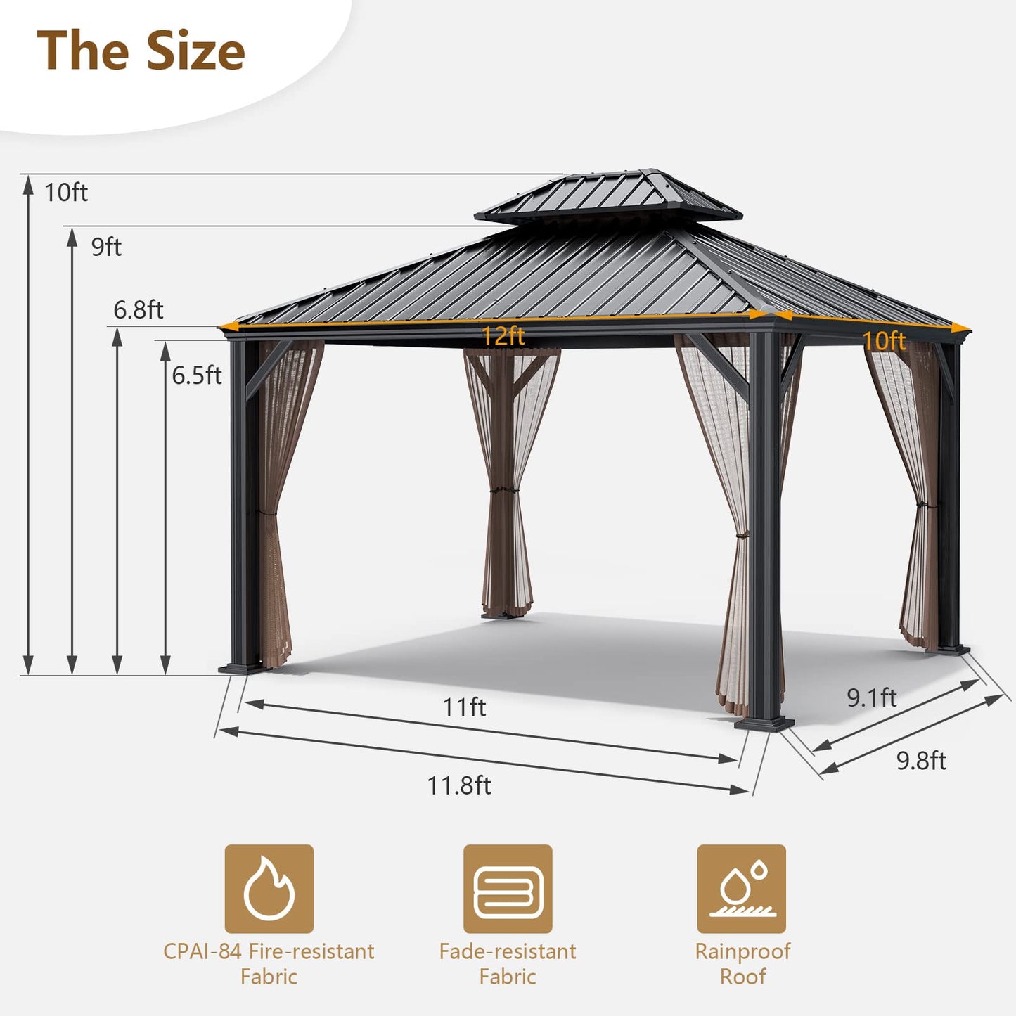 Tangkula 2-Tier Outdoor Gazebo w/Double Vented Roof & Central Hook