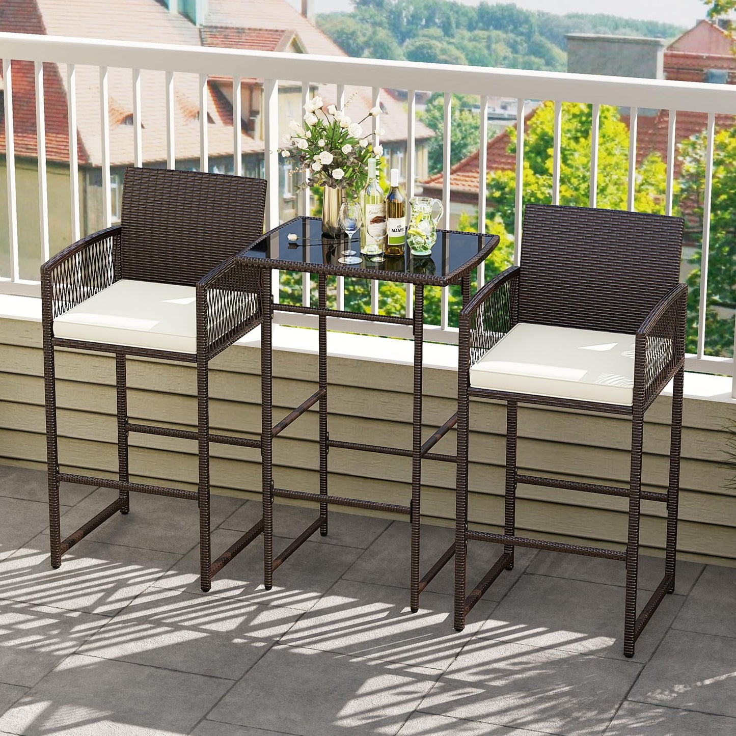 Tangkula 3 Piece Patio Bar Set for Backyard