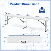 Tangkula 6 FT Plastic Folding Bench, Foldable Bench Seat with Carry Handle, Non-Slip Mat
