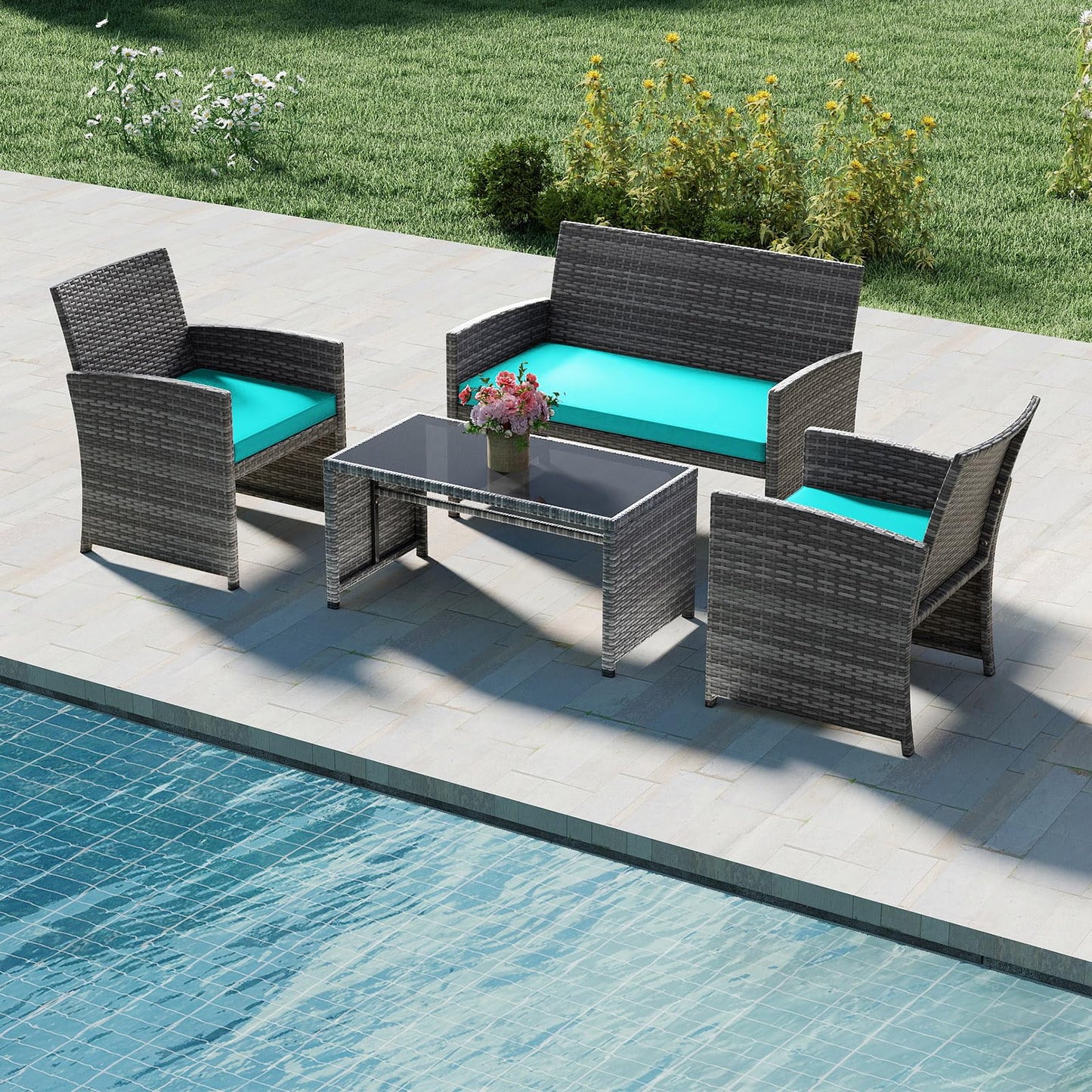 Tangkula 4 Piece Patio Wicker Furniture Set