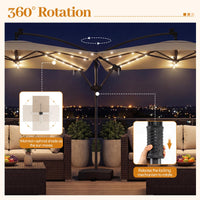 Tangkula 8x8 FT Solar Patio Umbrella with Base Included Square Offset Cantilever 360 Degree Rotation 32 LED Lights