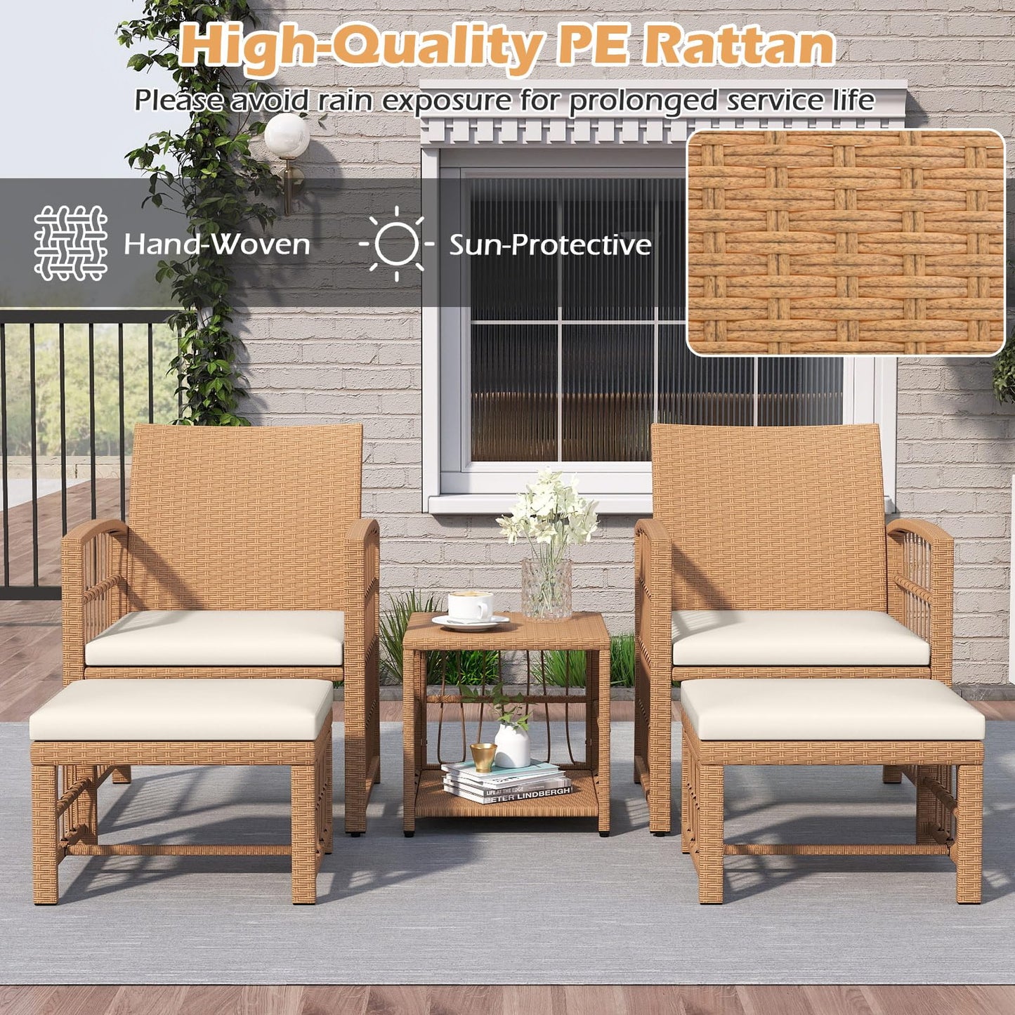 Tangkula Ensemble de 5 meubles de conversation en osier pour jardin