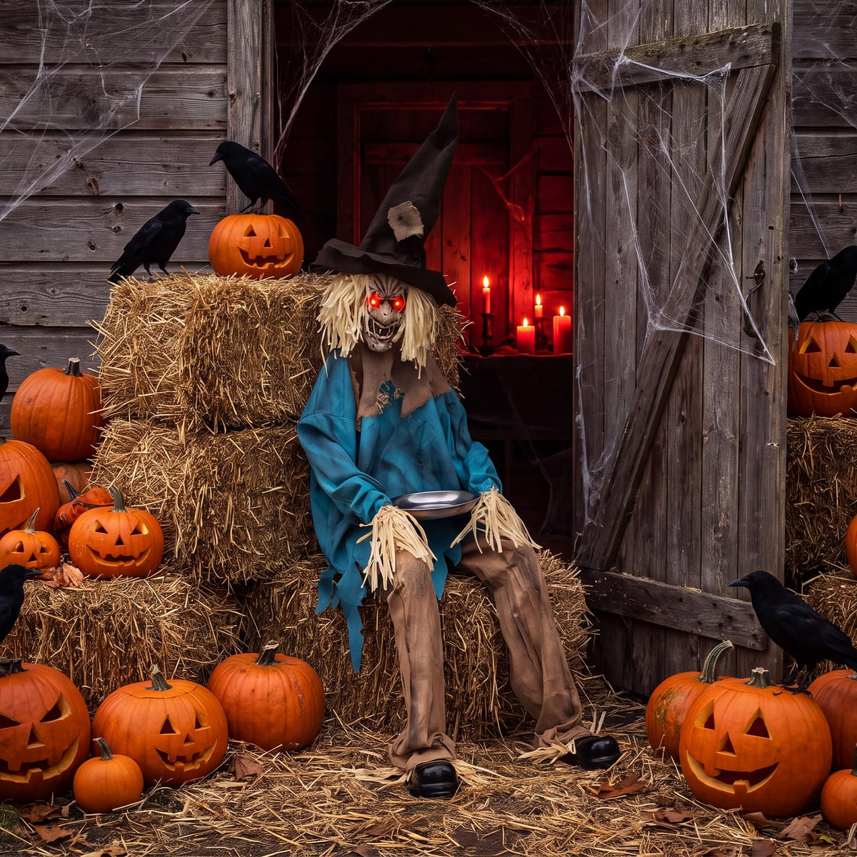 Tangkula 5.2 FT Animated Halloween Sitting Scary Scarecrow Decoration