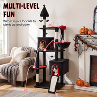 Tangkula 75" Tall Halloween Cat Tower with Sisal Scratching Posts & Ramp