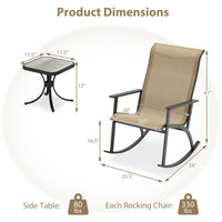 Tangkula 3 Piece Patio Rocker Set w/High Backrest & Wood-Plastic Tabletop