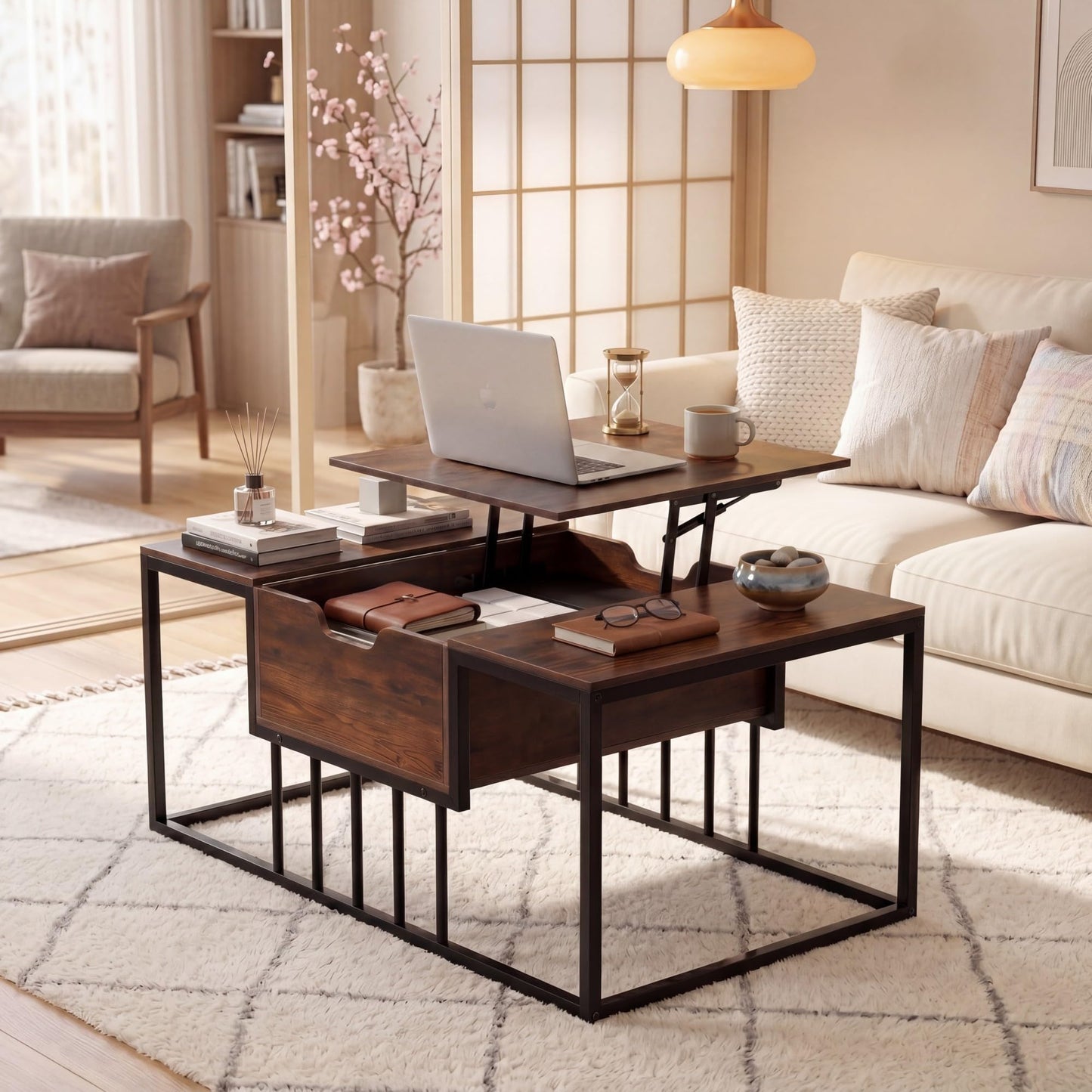 Tangkula Lift Top Coffee Table with Hidden Storage for Living Room