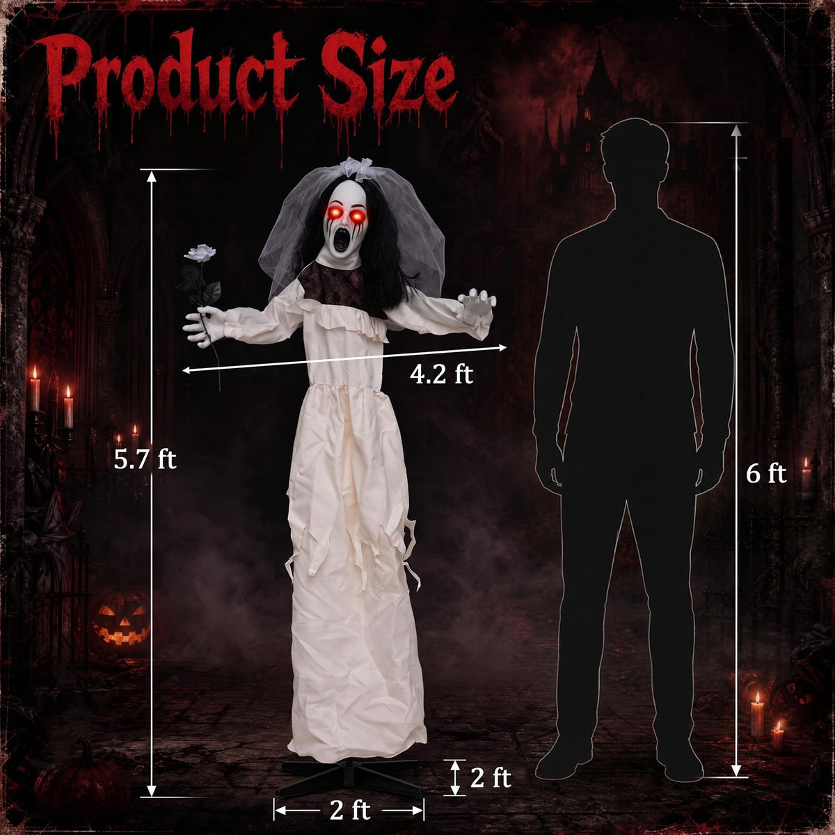Tangkula 5.7 FT Halloween Standing Animatronics Ghost Bride with Flower