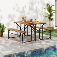 Tangkula Heavy-Duty Outdoor Acacia Wood Dining Furniture with Metal Legs for Balcony