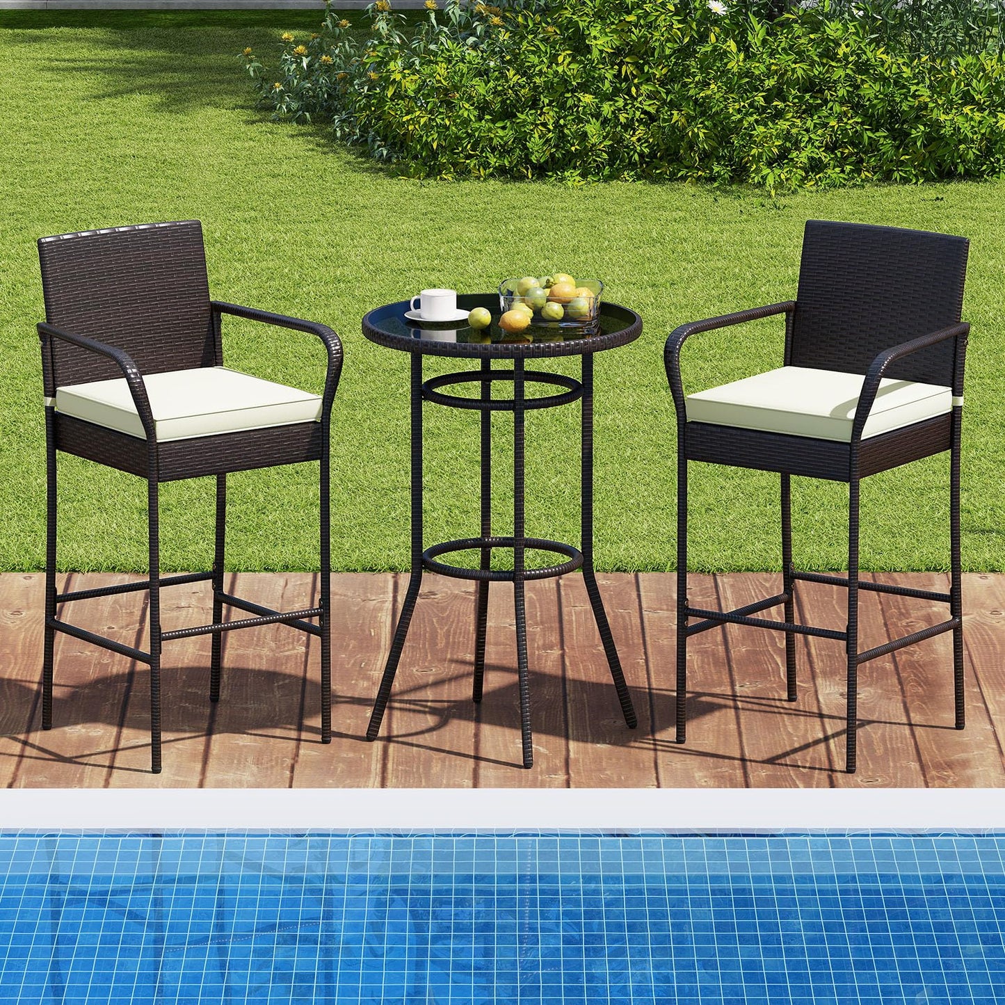 Tangkula 3 Piece Outdoor Bar Set for Porch
