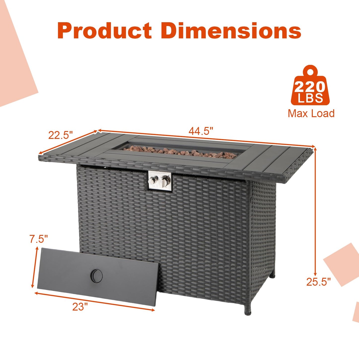 Tangkula 44.5 Inch Propane Fire Pit Table Rattan Gas 2-in-1 with Stainless Steel Burner