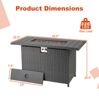 Tangkula 44.5 Inch Propane Fire Pit Table Rattan Gas 2-in-1 with Stainless Steel Burner