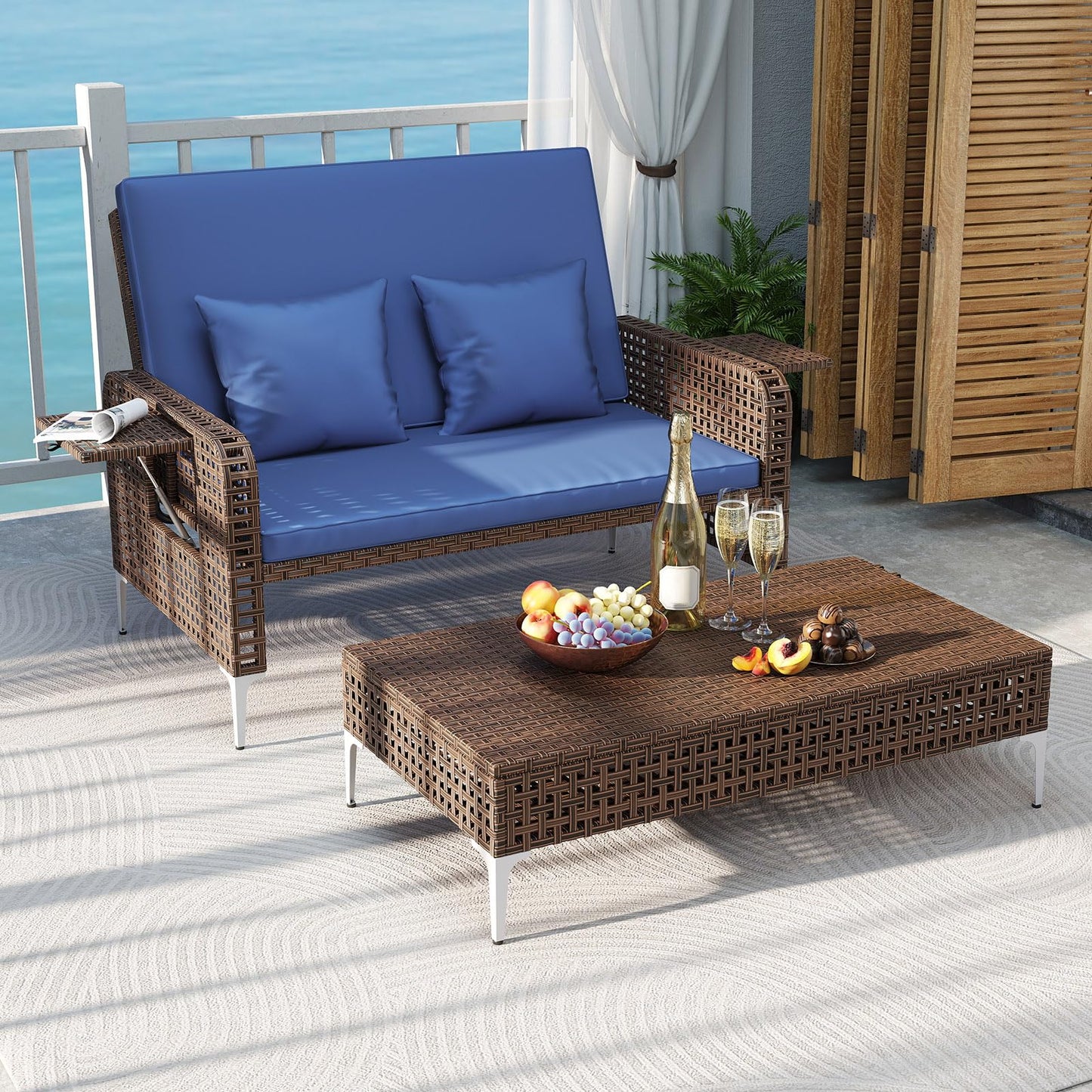 Tangkula Patio Rattan Daybed with 4 Level Adjustable Backrest