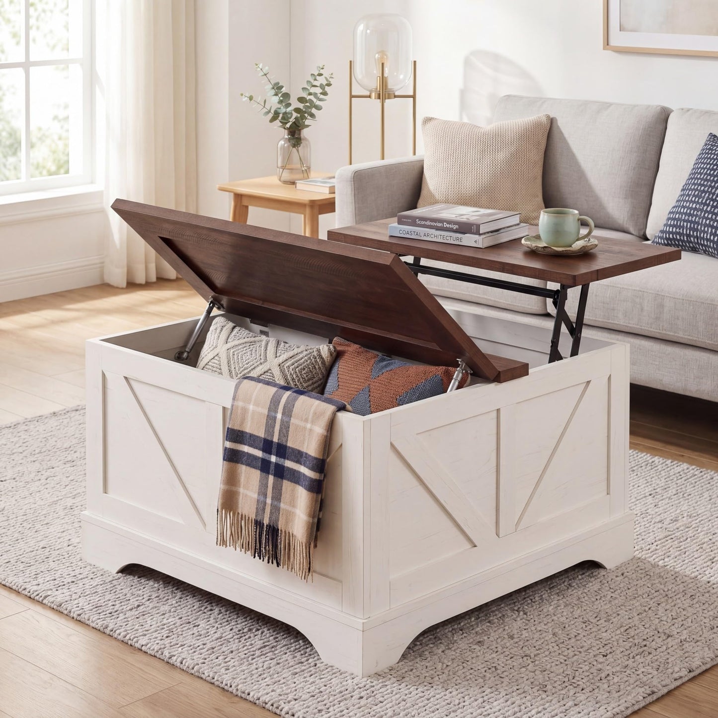 Tangkula Farmhouse Lift Top Coffee Table with Storage