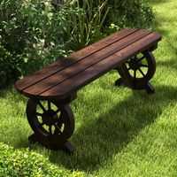 Banc en bois rustique Tangkula pour patio, banc long en bois carbonisé avec base en roue de chariot, siège à lattes