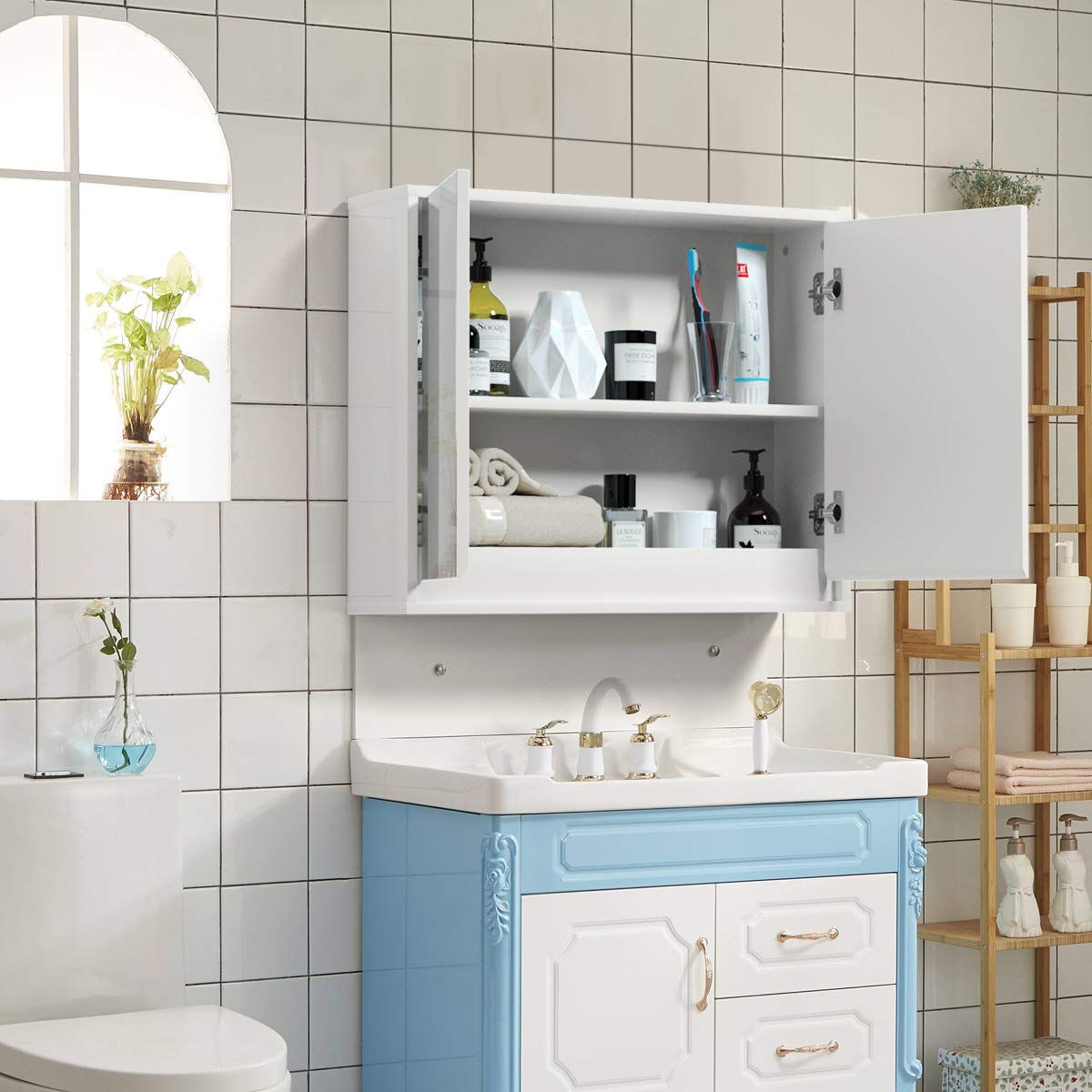 2-Tier Wall-Mounted Storage Cabinet - Tangkula