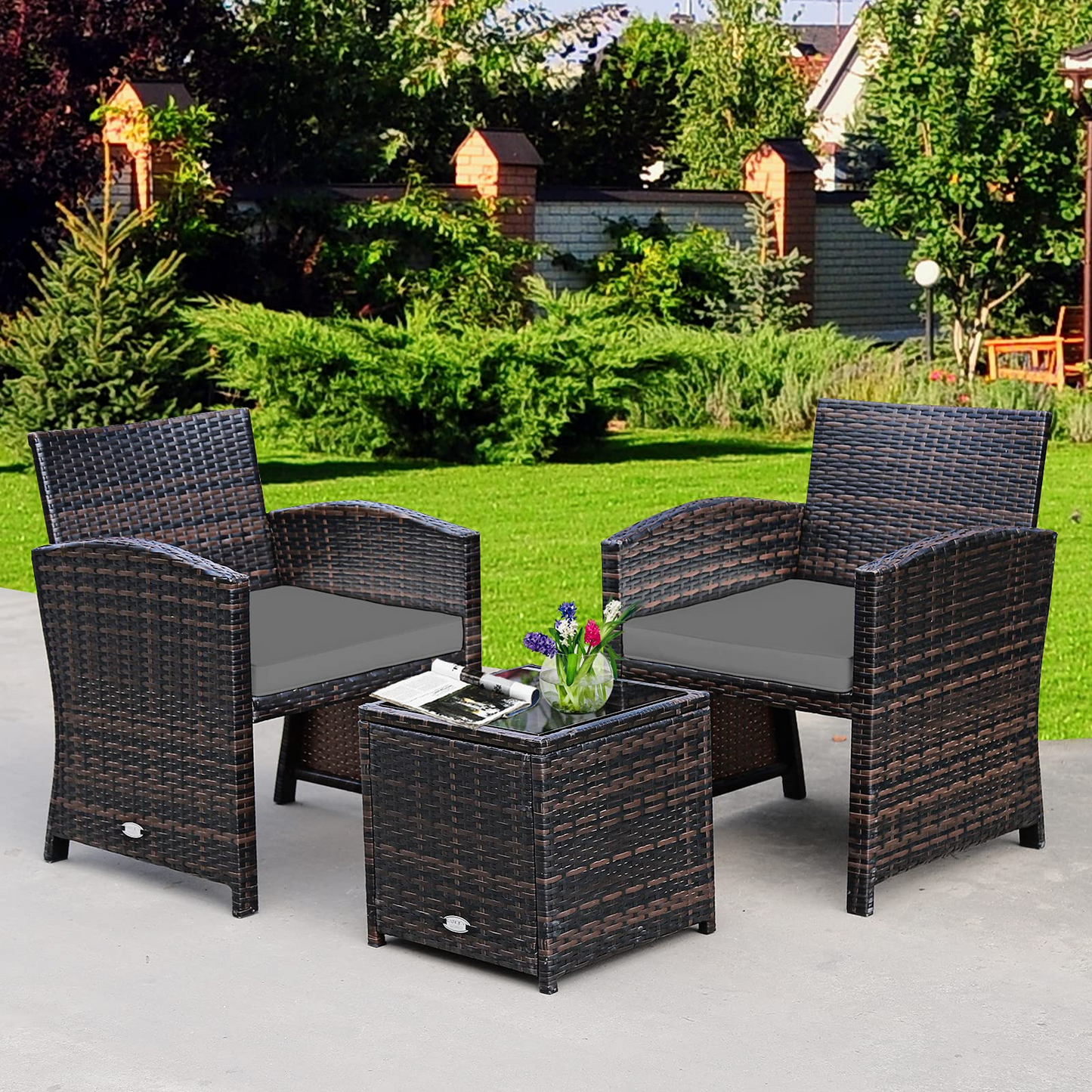 Tangkula 5 Pieces Patio Rattan Furniture Set, Outdoor Conversation Set