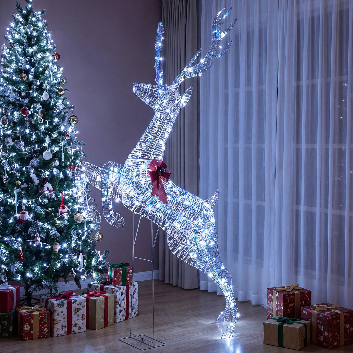 Tangkula 7.3 FT Christmas Lighted Iridescent Leaping Reindeer