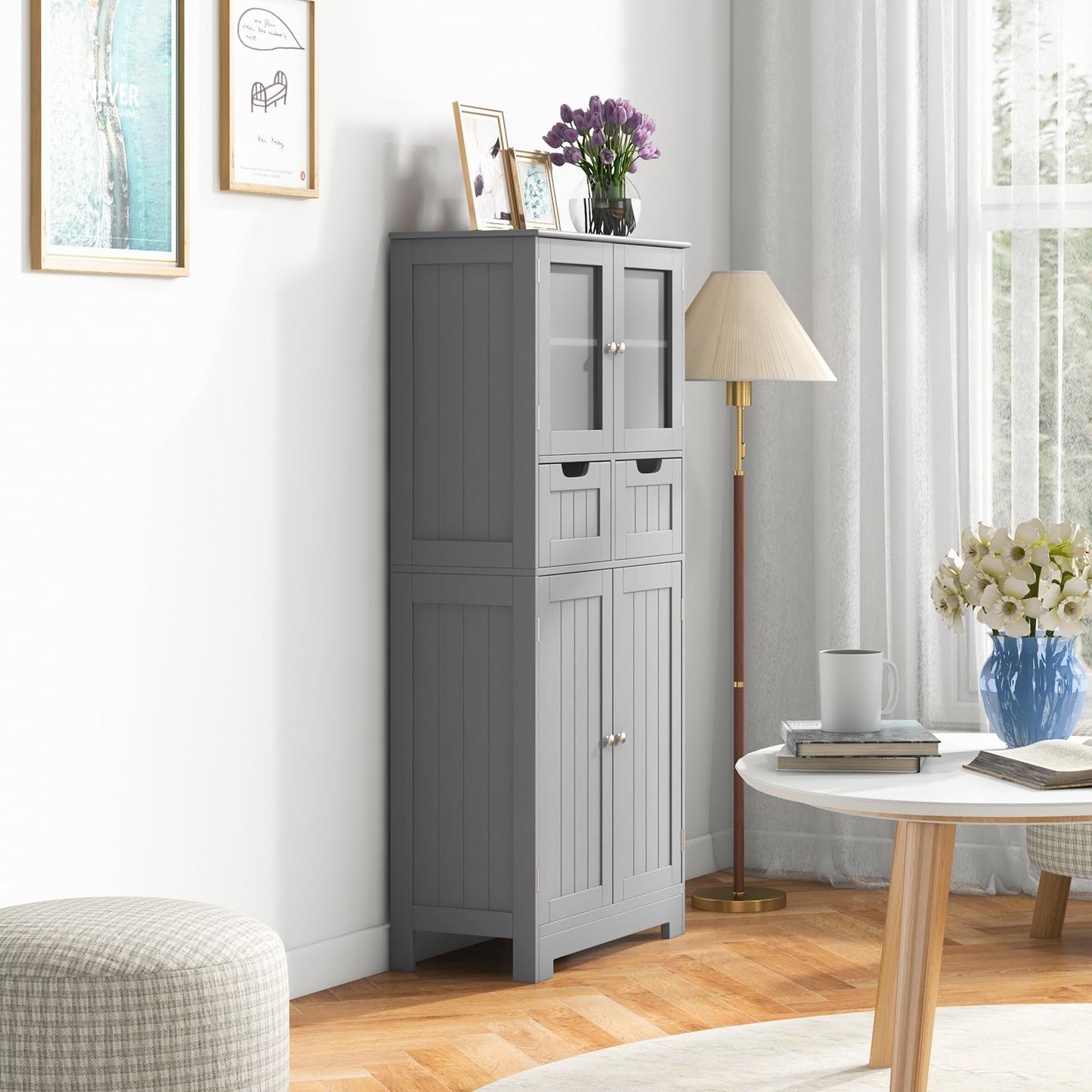 Tangkula Tall Bathroom Storage Cabinet, Freestanding Floor Cabinet