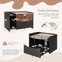 Tangkula Litter Box Enclosure, Hidden Cat Washroom with Pull-Out Drawer, Rolling Caster, Flip Door (Black+Rustic Brown)