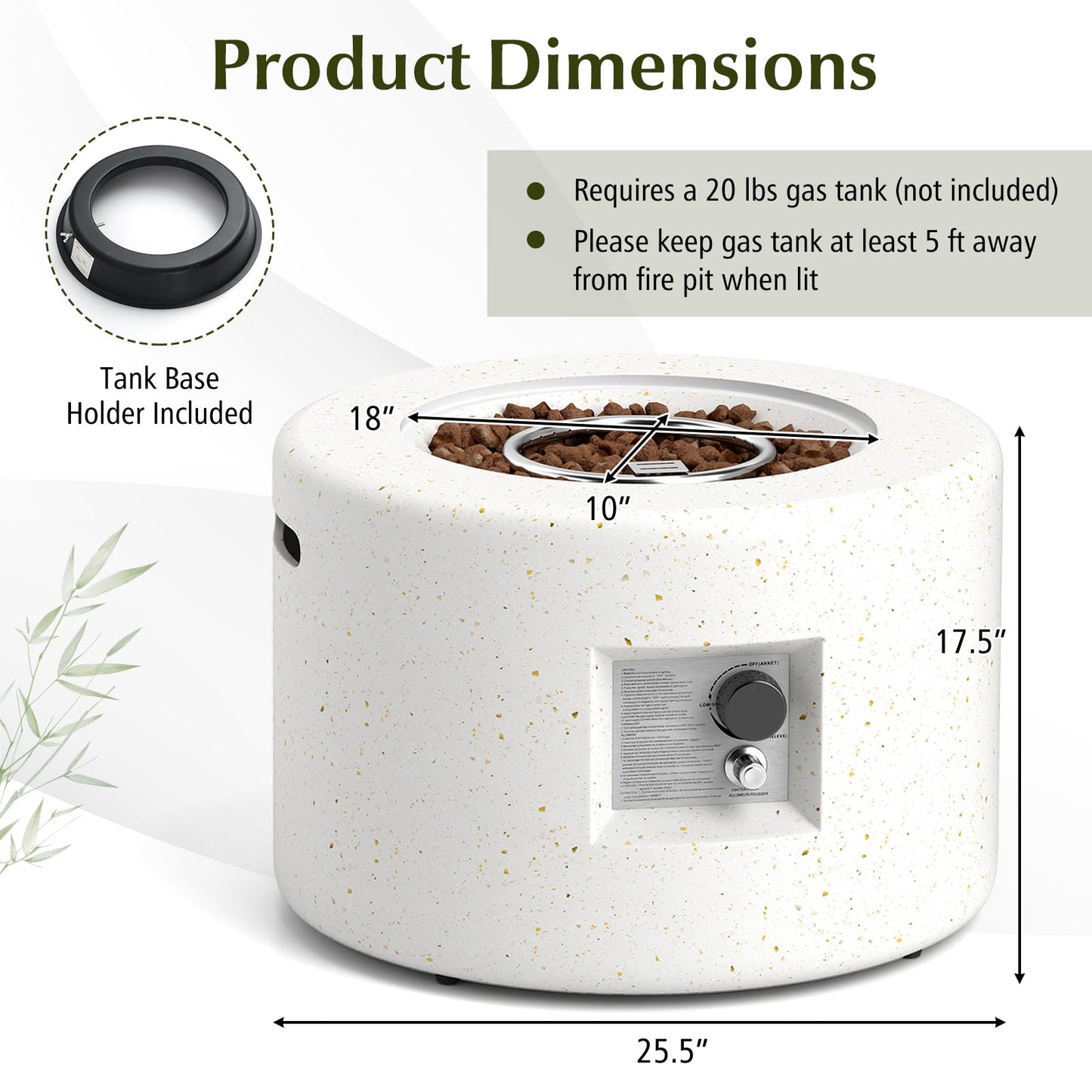 Tangkula Propane Fire Pit Table, 25.5” Round Terrazzo Gas Fire Pit, Protective Cover & Tank Seat Included, 40,000 BTU Smokeless Fire Pit