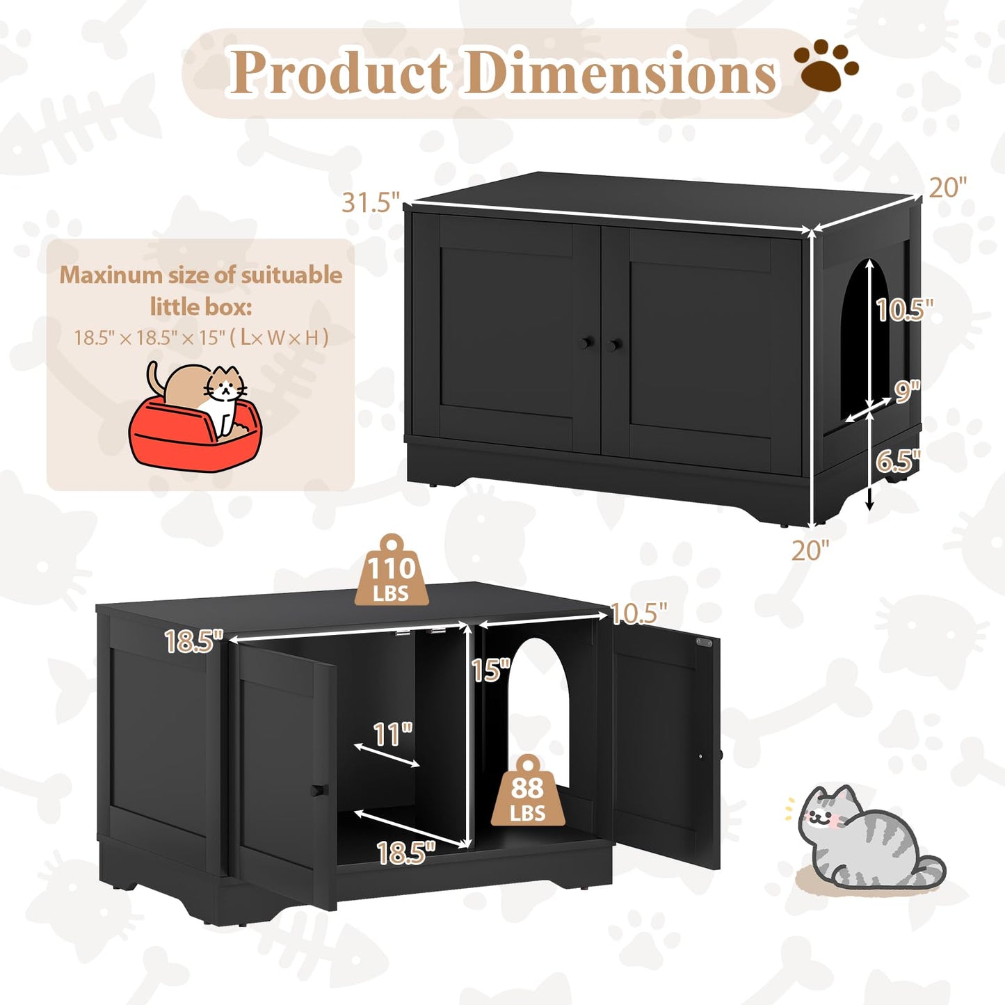 Tangkula Cat Litter Box Enclosure w/Winding Entry & Cat Hole for Living Room