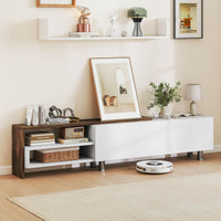 Tangkula White TV Stand with 2 Wall Shelves for Living Room