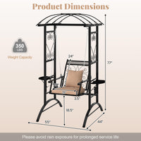Balançoire de porche à cadre métallique Tangkula avec treillis en arc, coussins amovibles et tables d'appoint