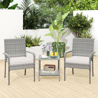 Tangkula 3 Pieces Patio Furniture Set with 2 Tier Tempered Glass Tabletop Table