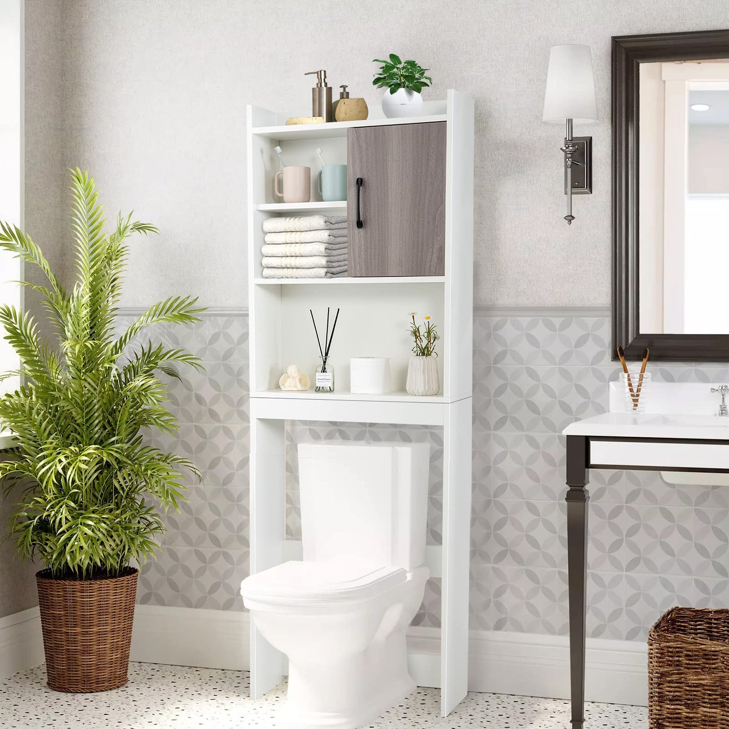 Tangkula Over The Toilet Storage Cabinet for Bathroom Toilet Laundry Room