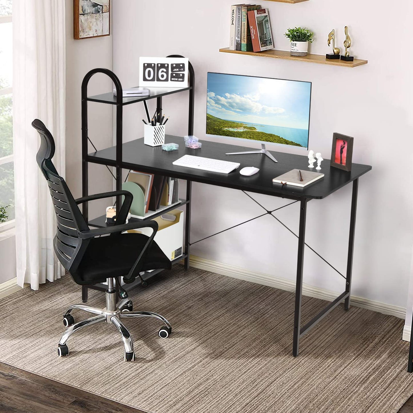 Tangkula 48-Inch Reversible Computer Desk with Storage Shelves
