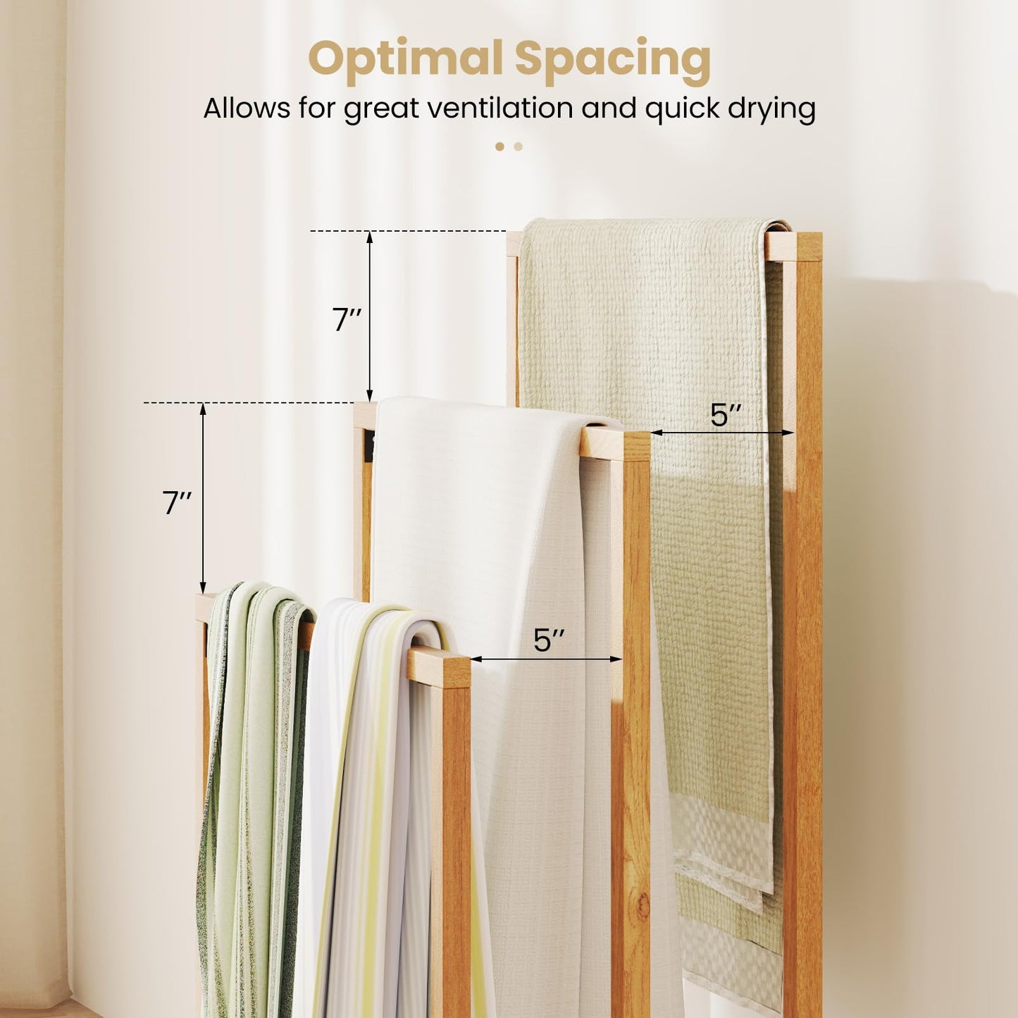 Tangkula Freestanding Towel Rack with 3 Hanging Crossbars