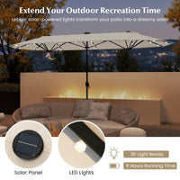Tangkula 13FT Double-sided Patio Umbrella with Solar Lights, Large Twin Table Umbrella with Crank Handle