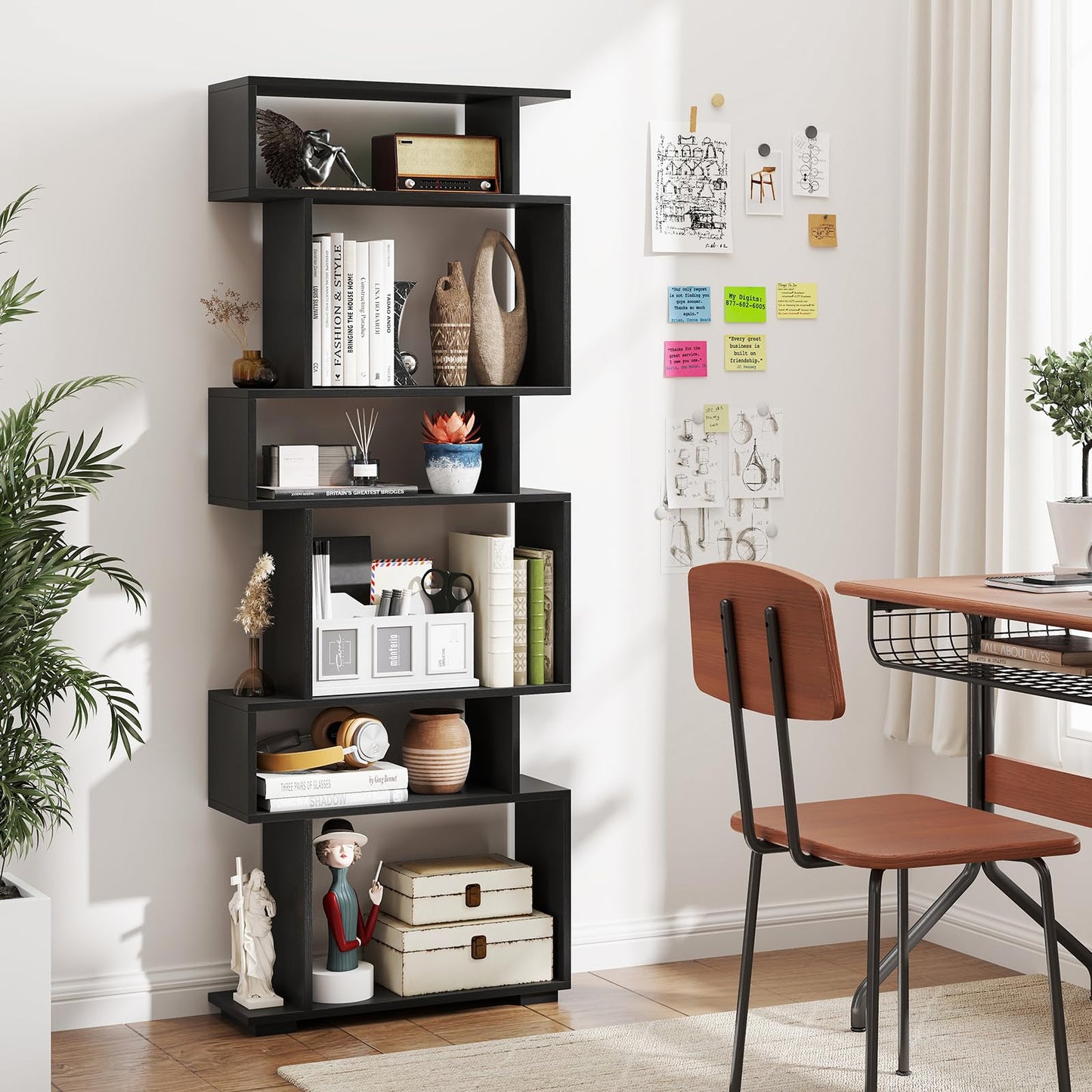 Tangkula 6 Tier S Shaped Bookshelf for Study