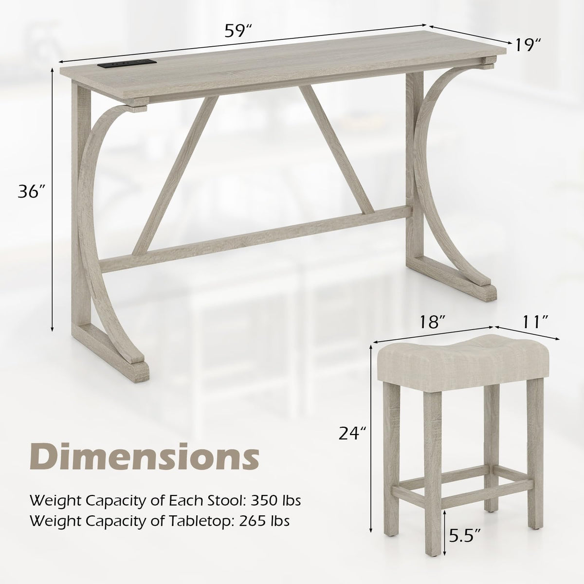 Tangkula 4 Piece Bar Table with Stools for Living Room