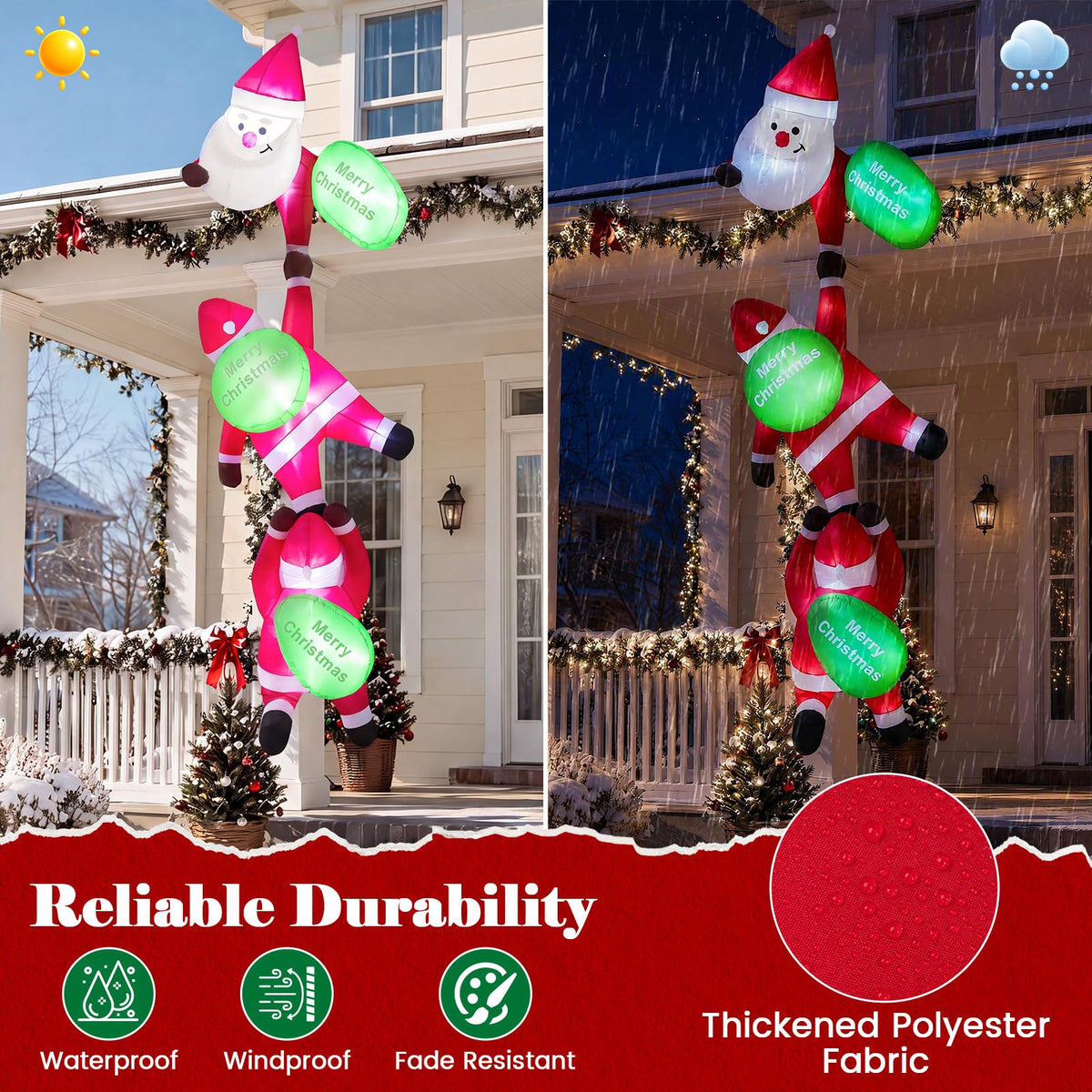 Tangkula 9.2 FT Christmas Inflatable Lighted 3 Hanging Climbing Santa Claus